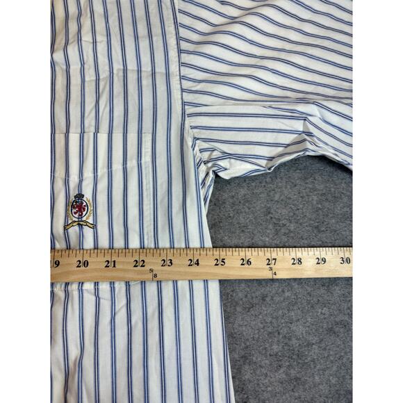 Vintage 90s Tommy Hilfiger Button Up Shirt Mens XL Blue Striped Short Sleeve - Picture 5 of 6